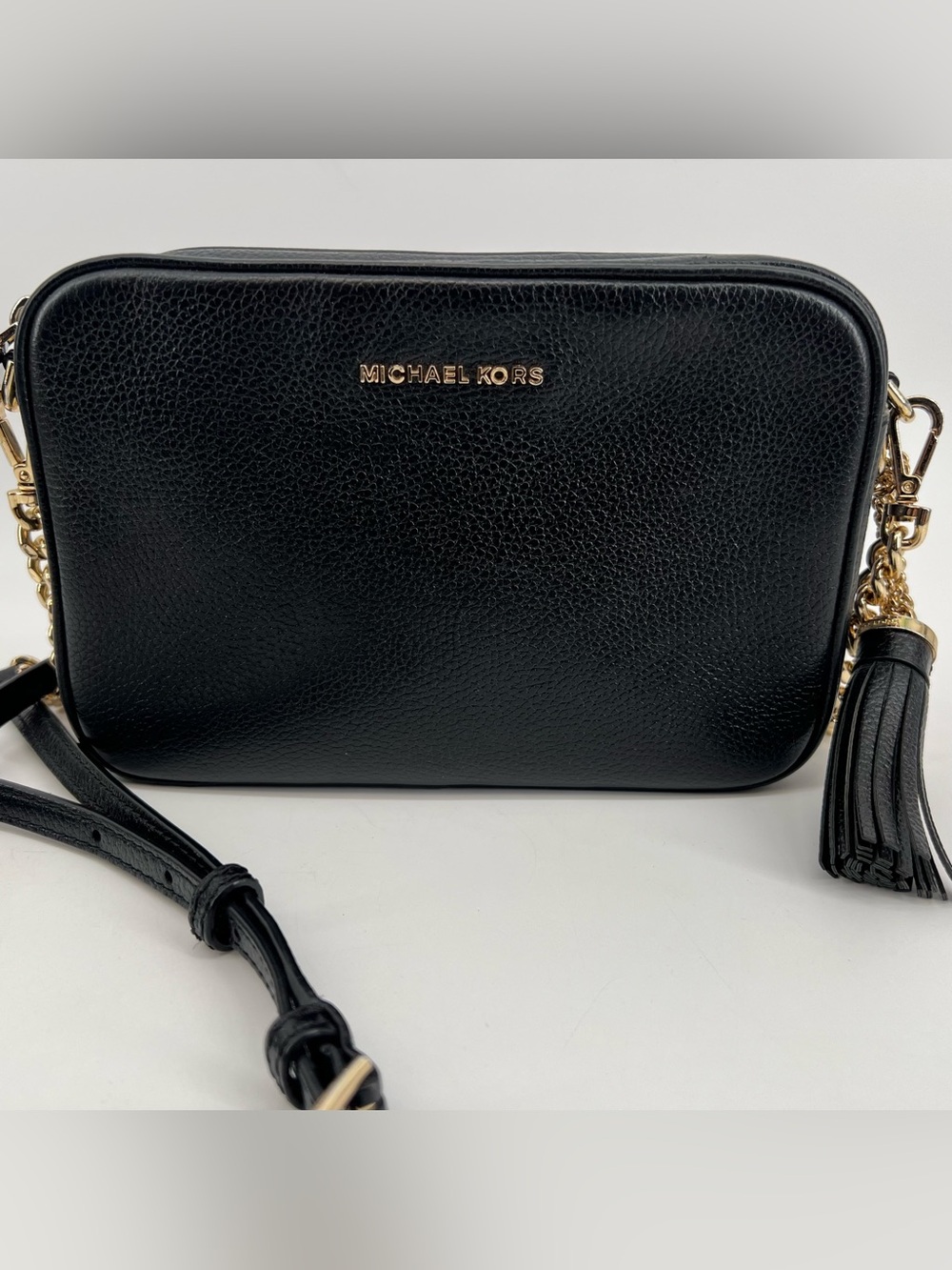 Michael Kors Ginny Leather Crossbody Bag Purse Black Preowned